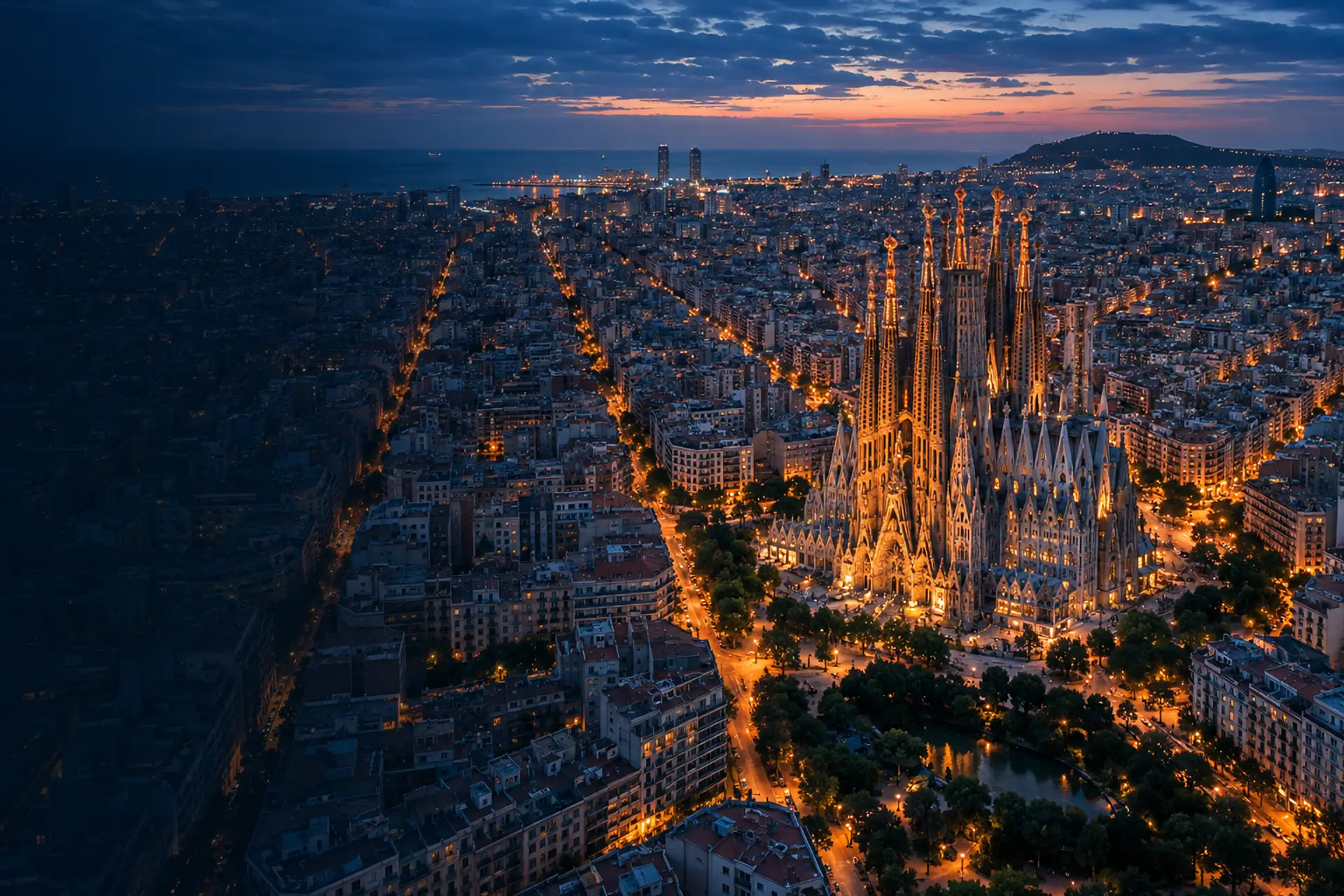 Barcelona e a Sagrada Família vistas do alto