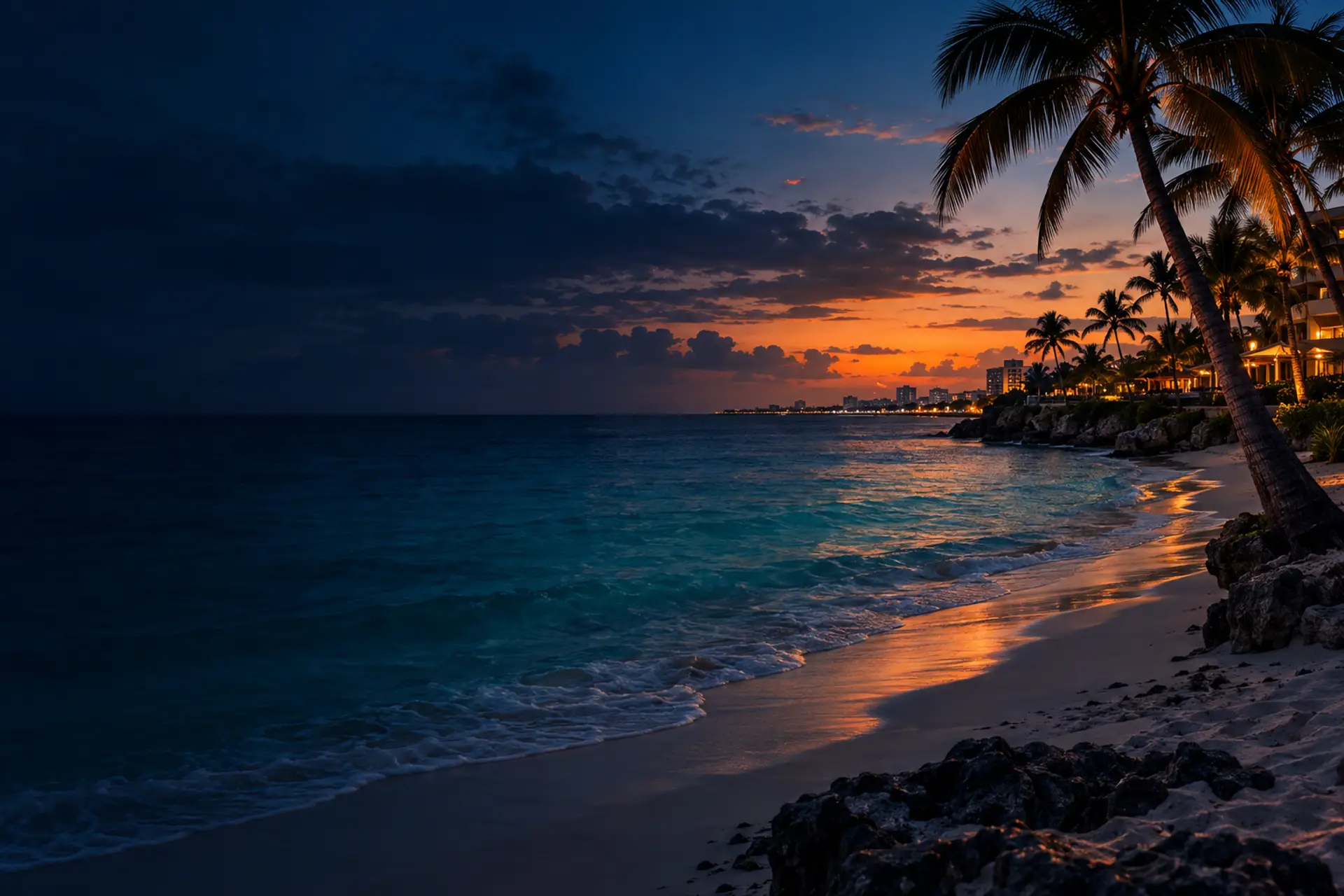 Praia de Cancún ao entardecer