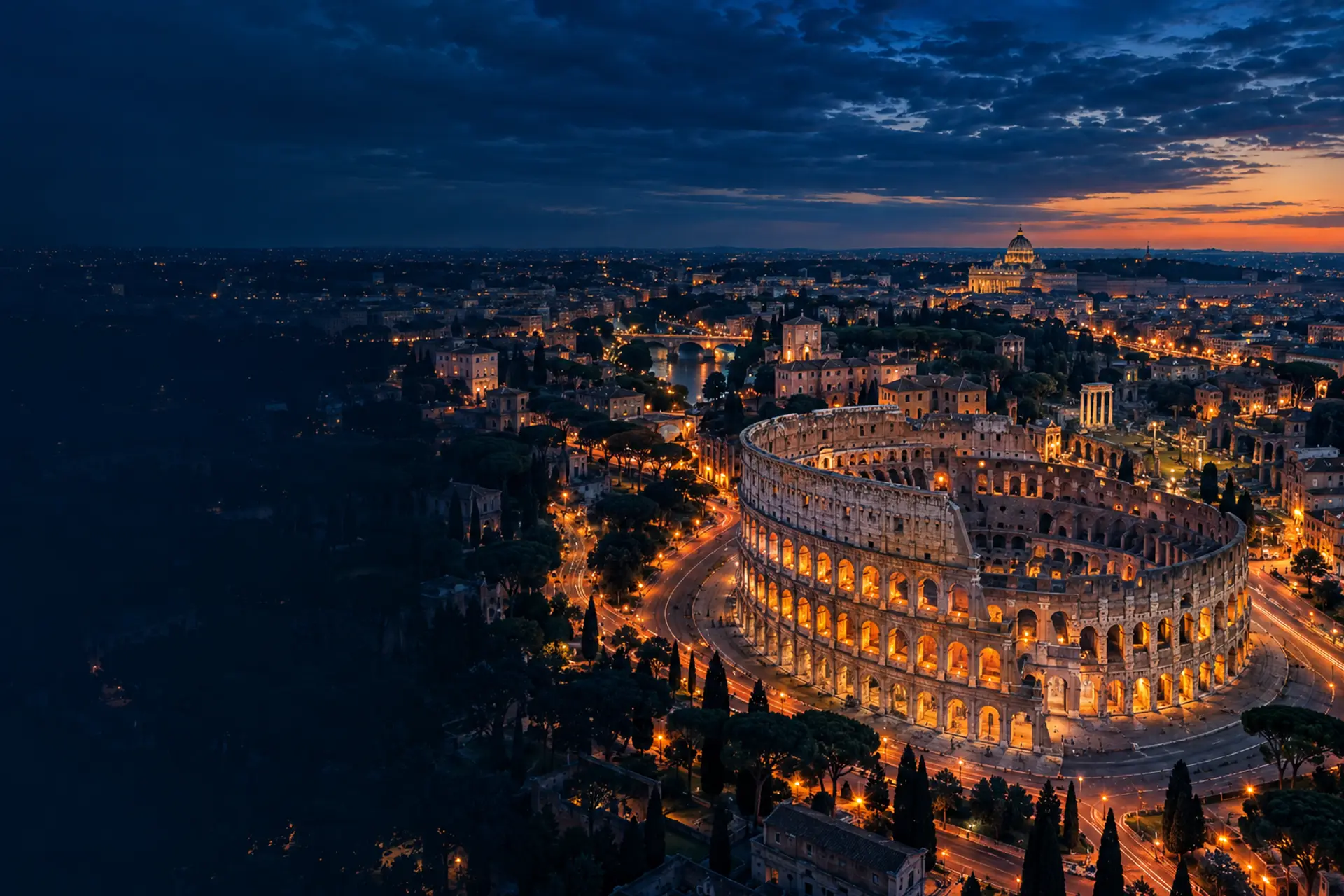 Coliseu em Roma ao anoitecer